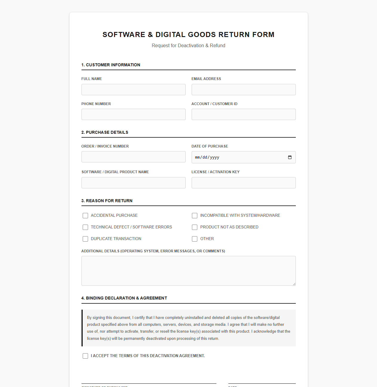 Software and Digital Goods Return Template