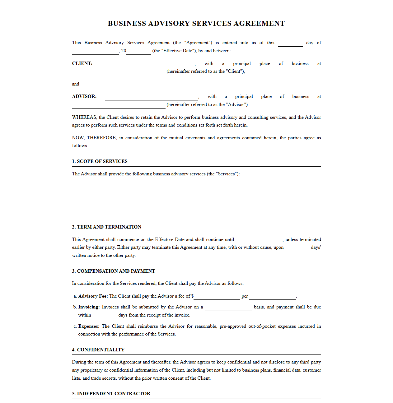 Standard Business Advisory Contract Template