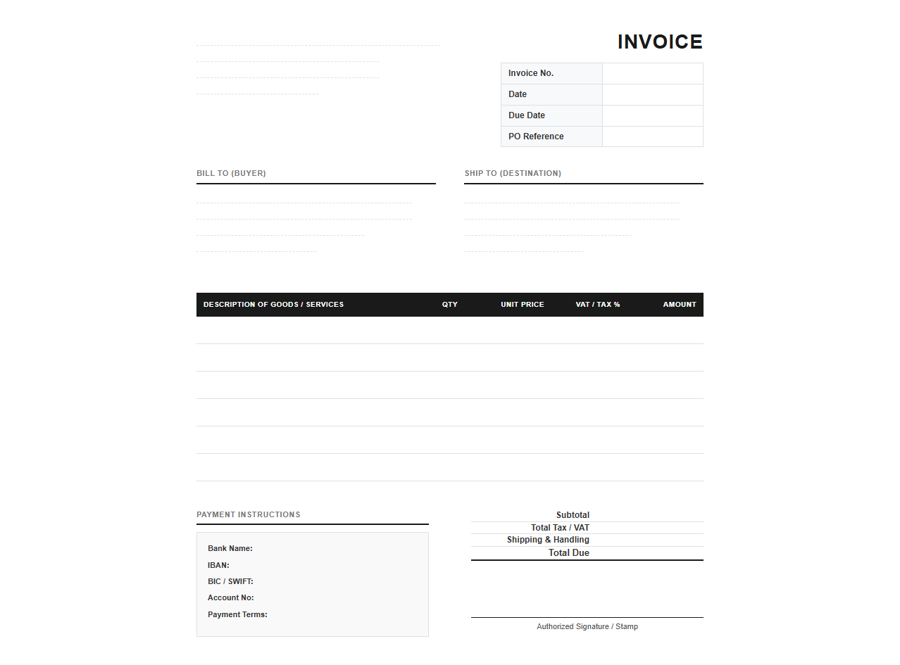 Standard Business to Business Sales Invoice