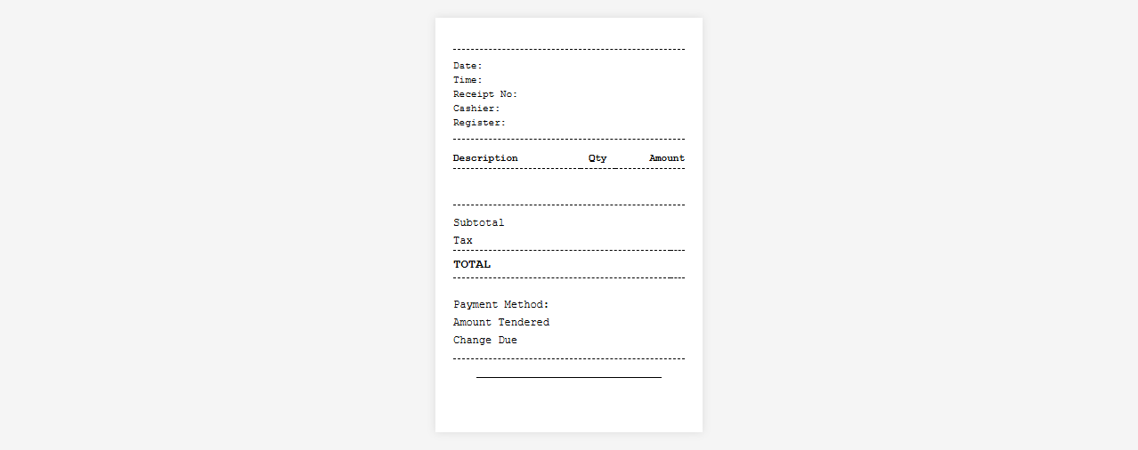 Standard POS Checkout Receipt Template