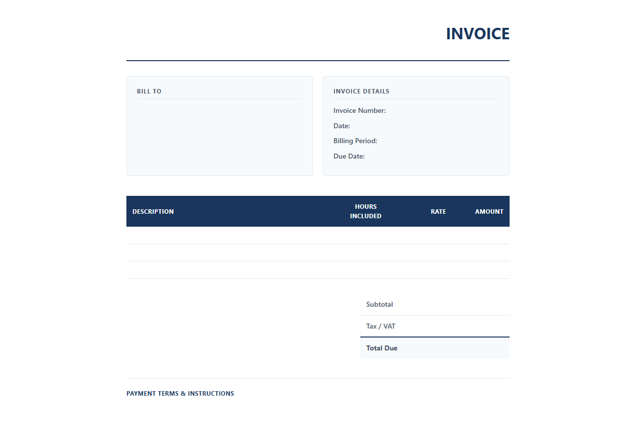 Standard Quarterly Retainer Invoice Layout