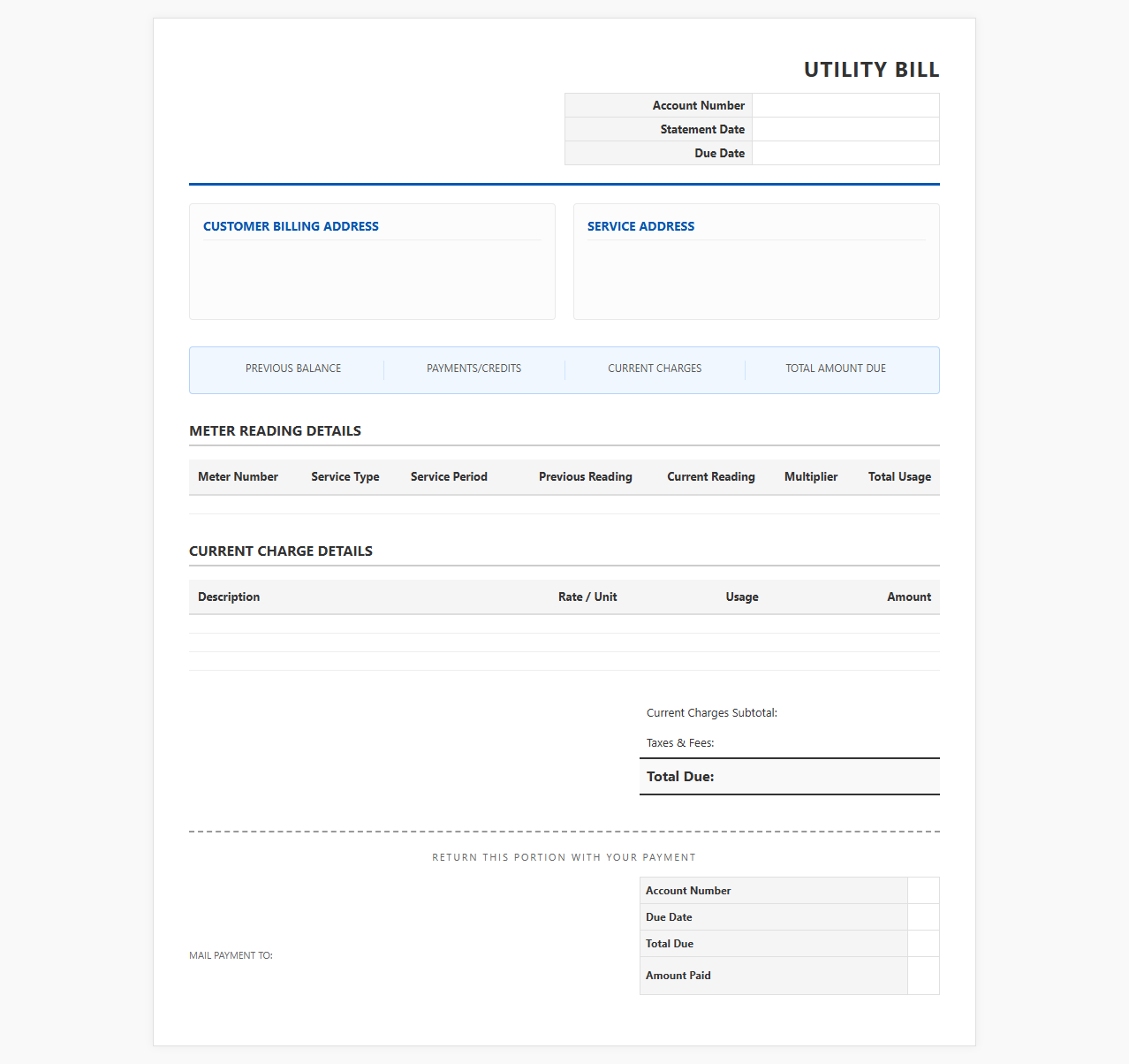 Standard Utility Bill Invoice Template
