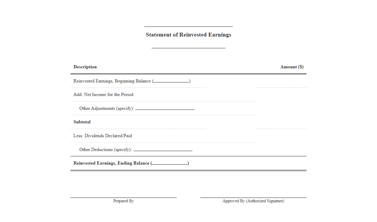 Statement of Reinvested Capital Template