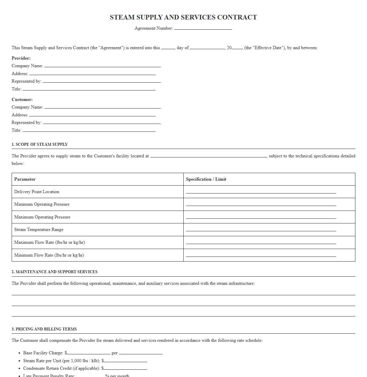 Steam Supply and Services Contract