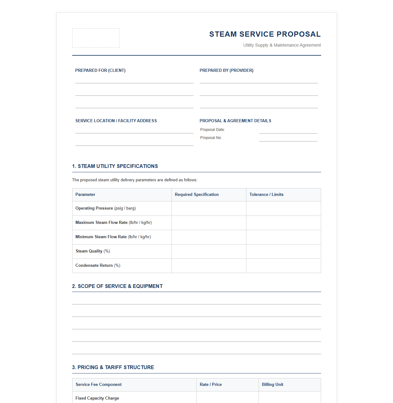Steam Utility Service Proposal