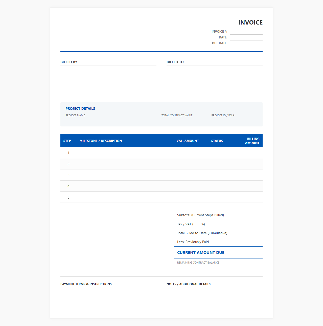 Step by Step Project Invoice Template