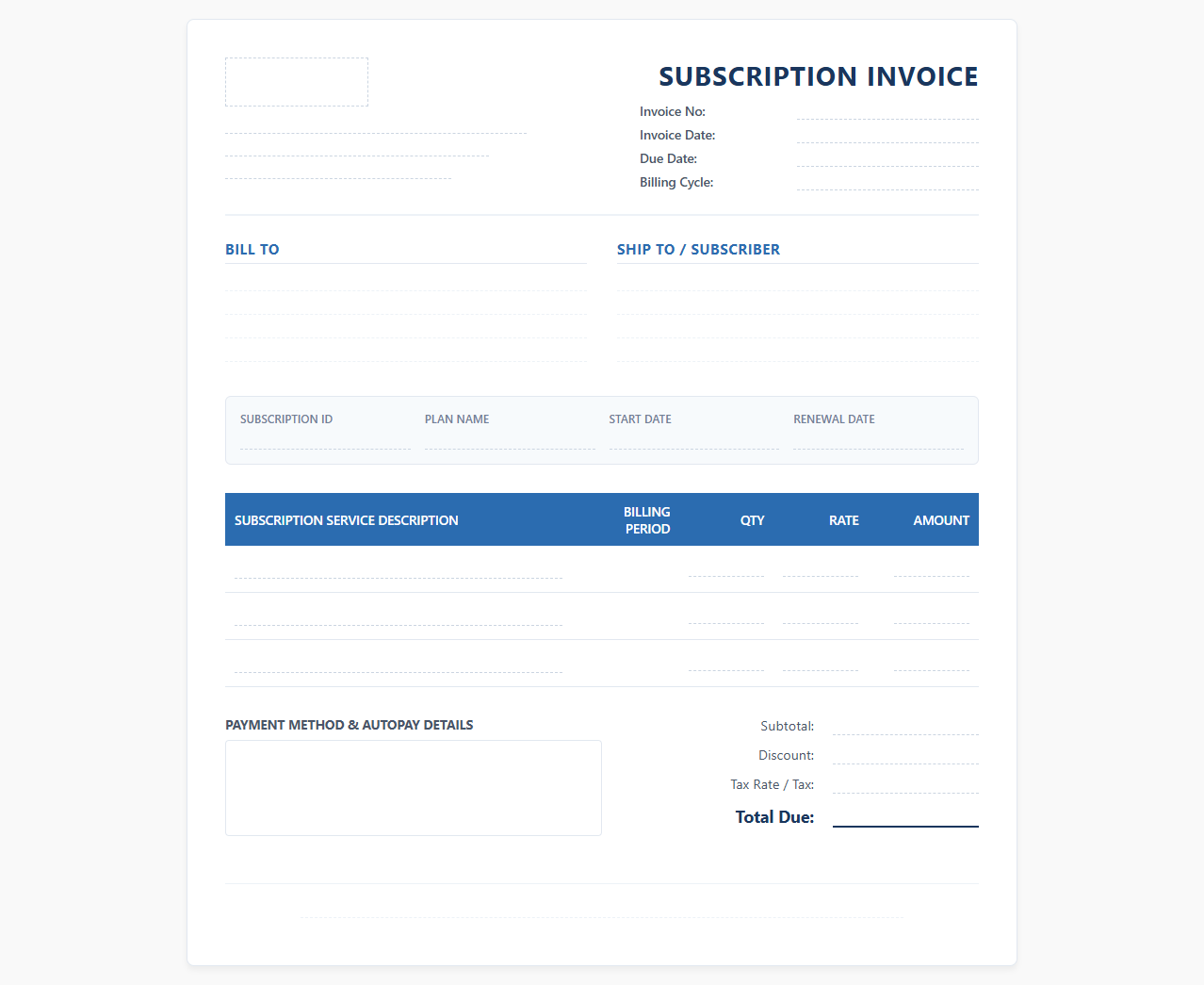 Subscription Billing and Recurring Invoice Template