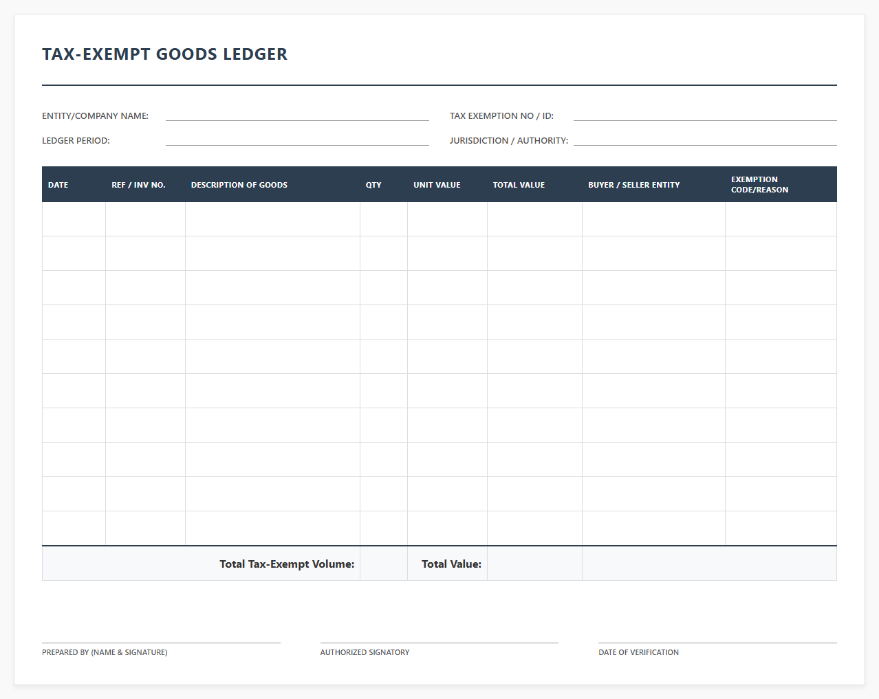 Tax-Exempt Goods Ledger Template