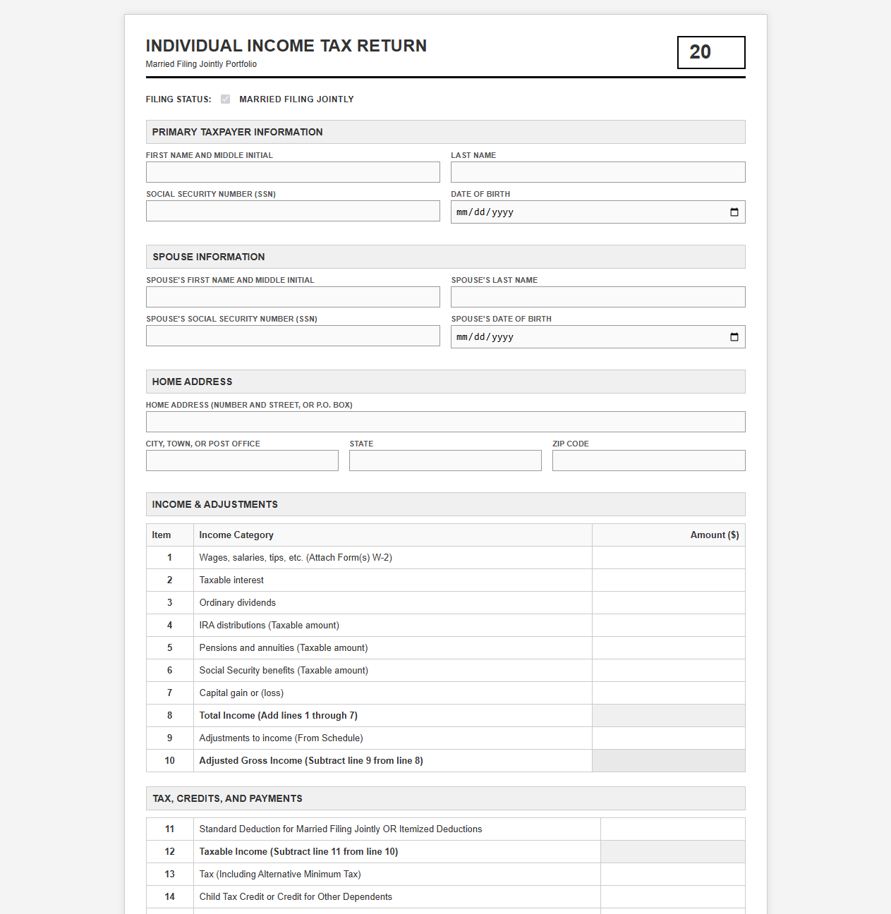 Tax Return Form for Married Couples Filing Jointly