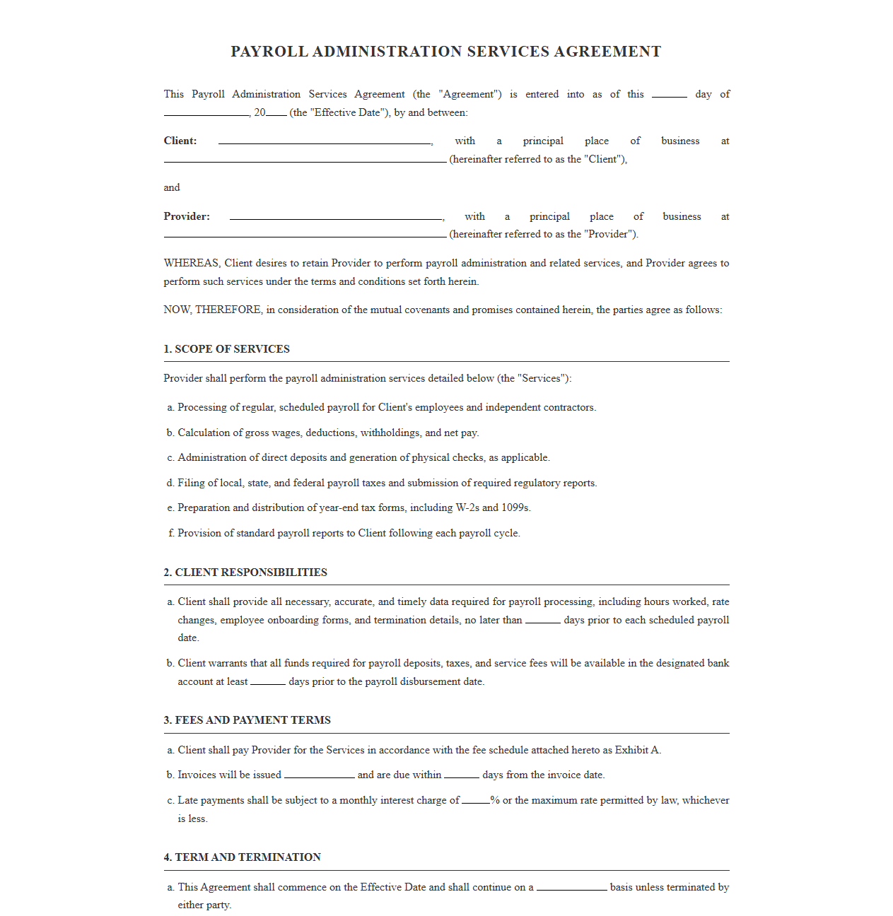 Third Party Payroll Administration Contract Template