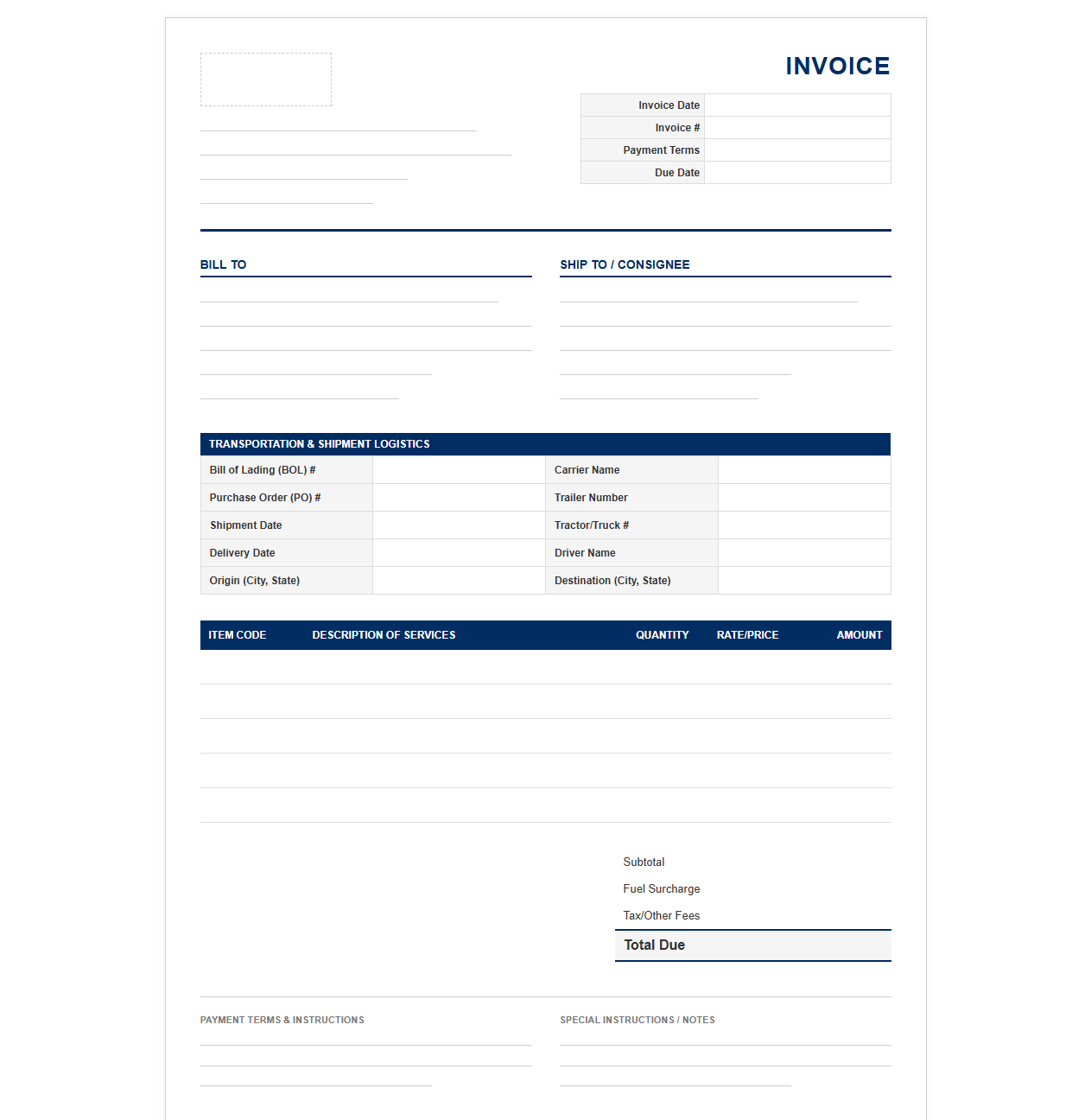 Trucking Service Invoice Document