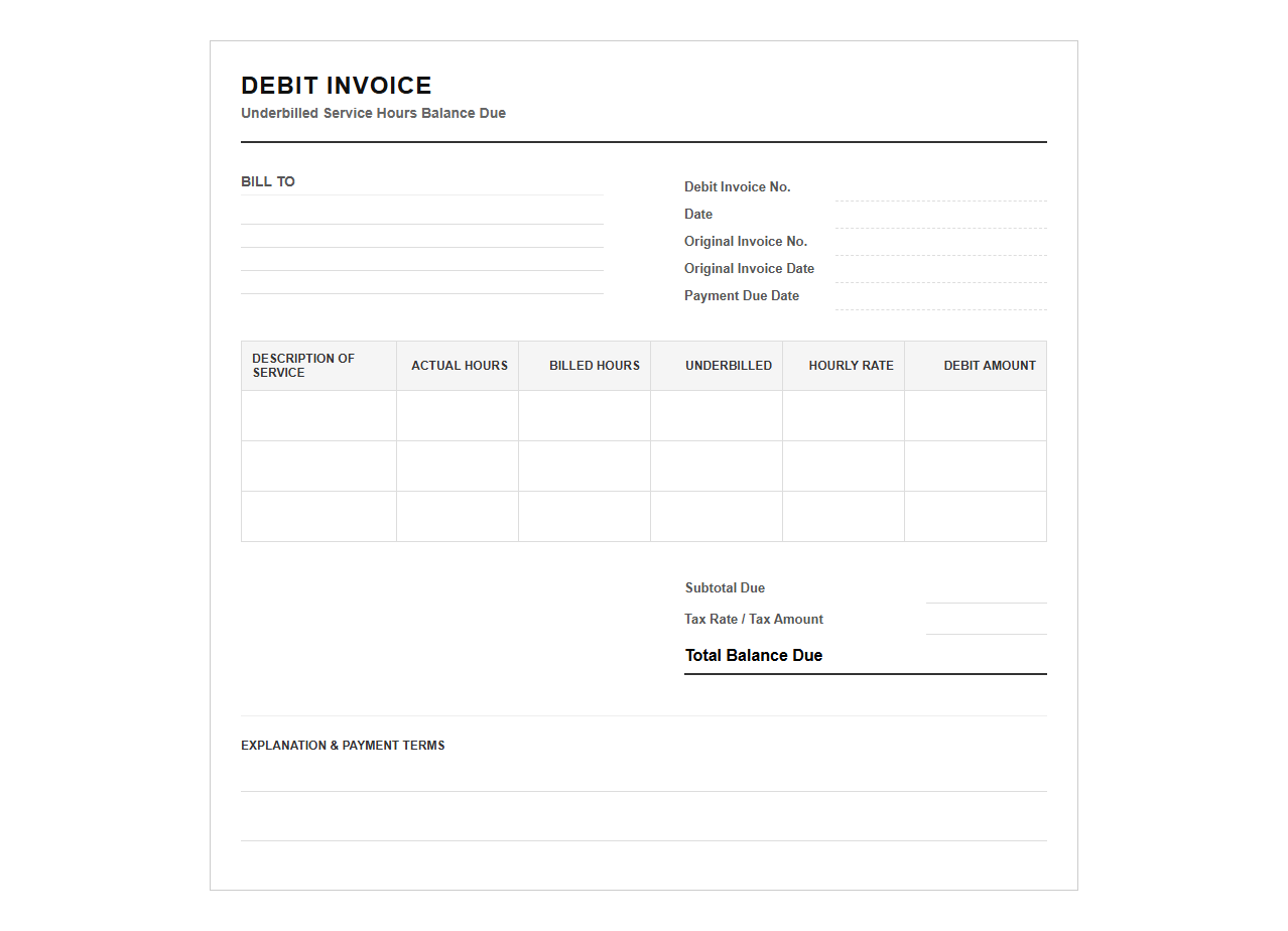 Underbilled Service Hours Balance Due Invoice