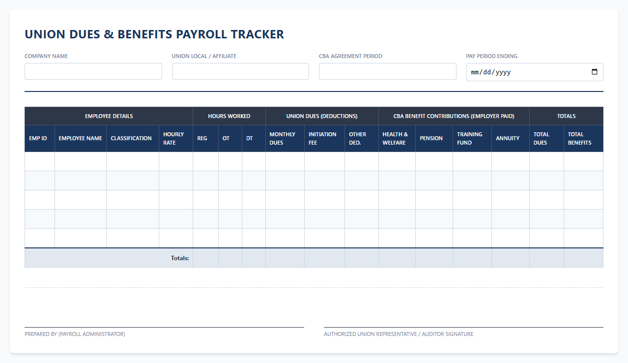 Union Dues and Benefits Payroll Tracker