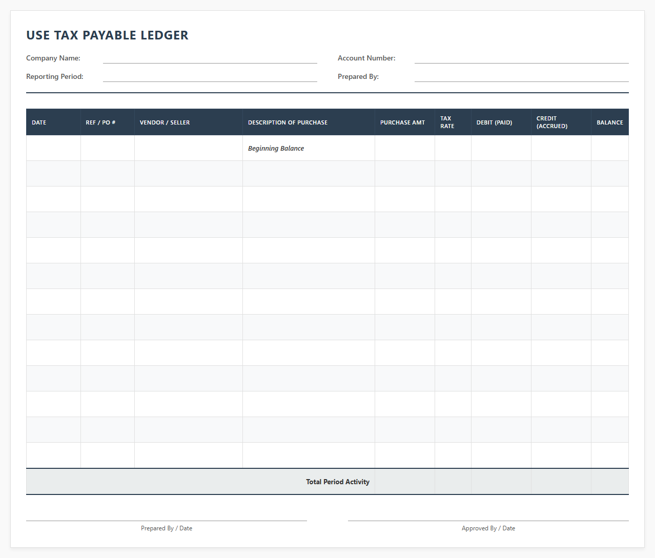 Use Tax Payable Account Ledger Worksheet