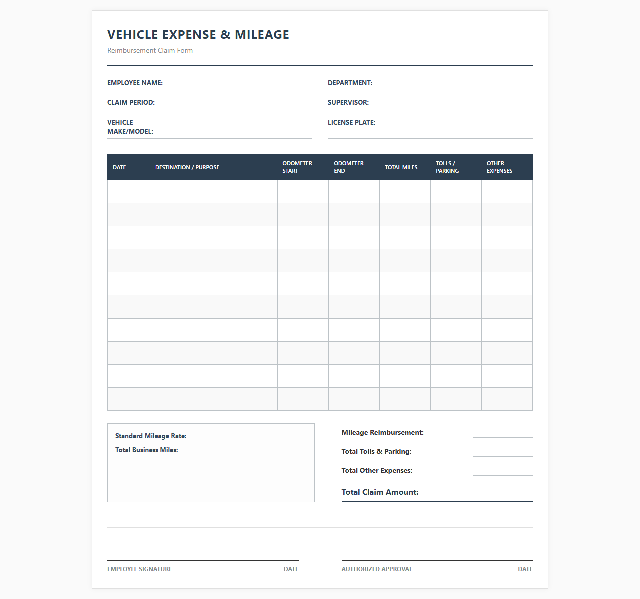 Vehicle Expense and Mileage Reimbursement Template