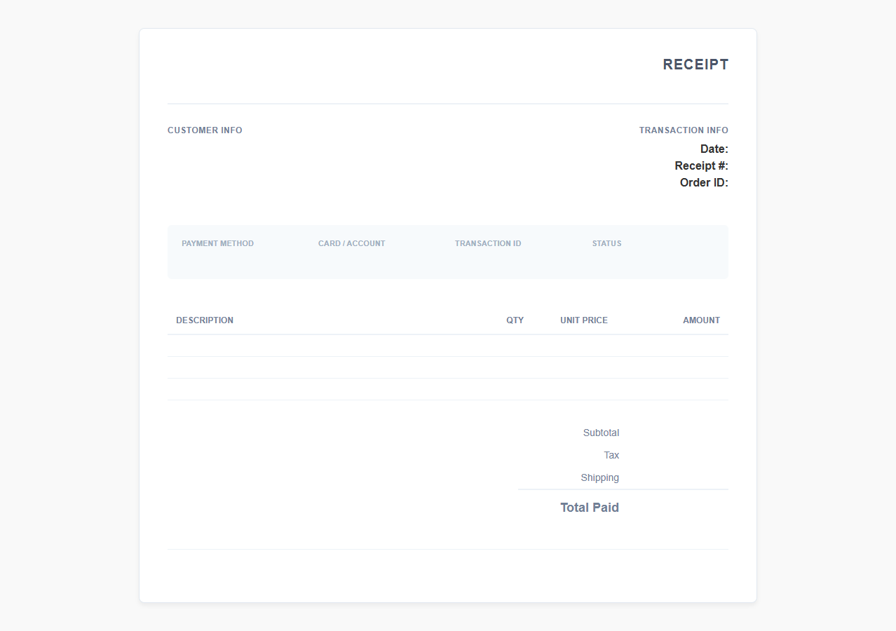 Web Store Electronic Payment Receipt