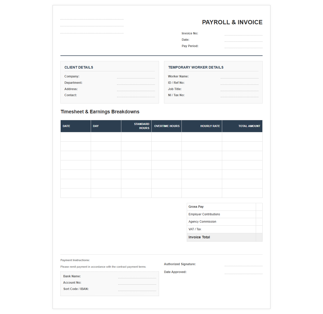 Agency Worker Payroll and Invoice Template