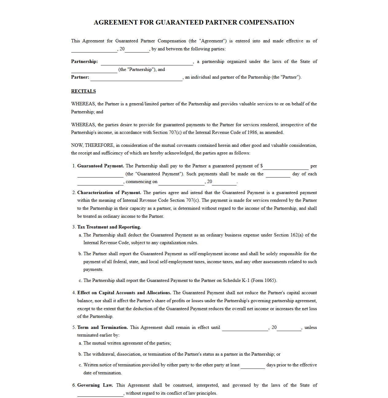 Agreement for Guaranteed Partner Compensation