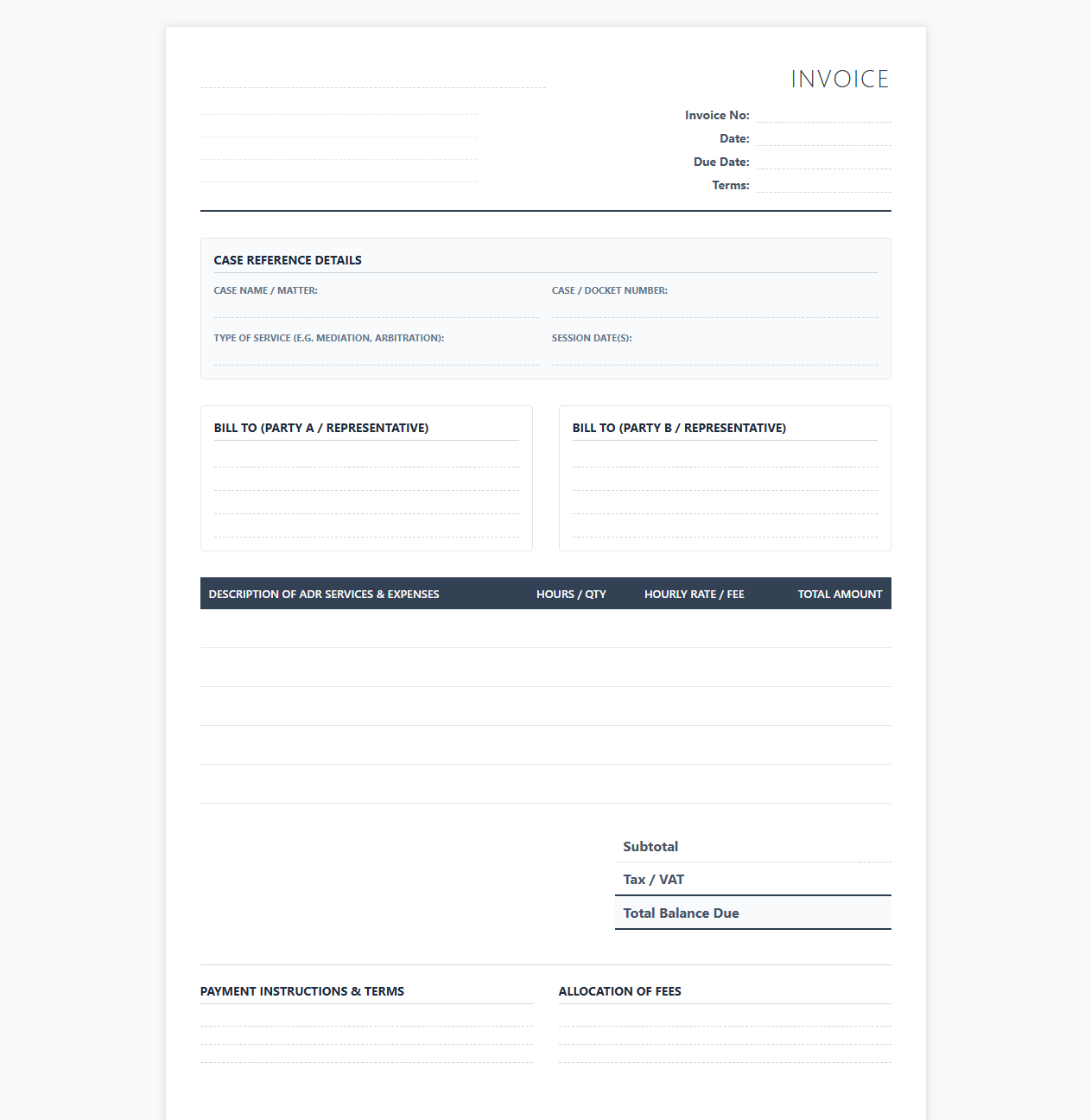 Alternative Dispute Resolution Service Invoice