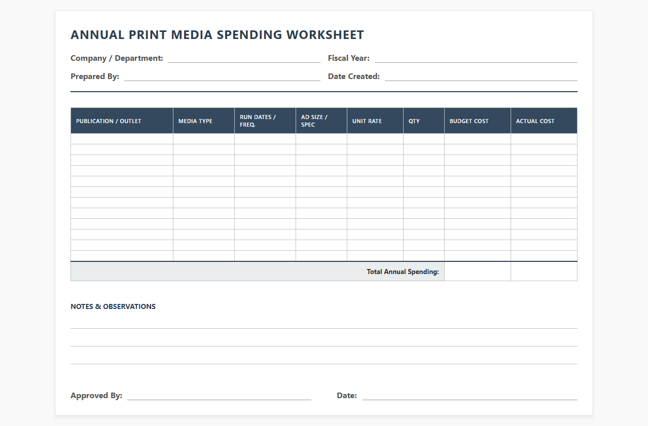 Annual Print Media Spending Worksheet