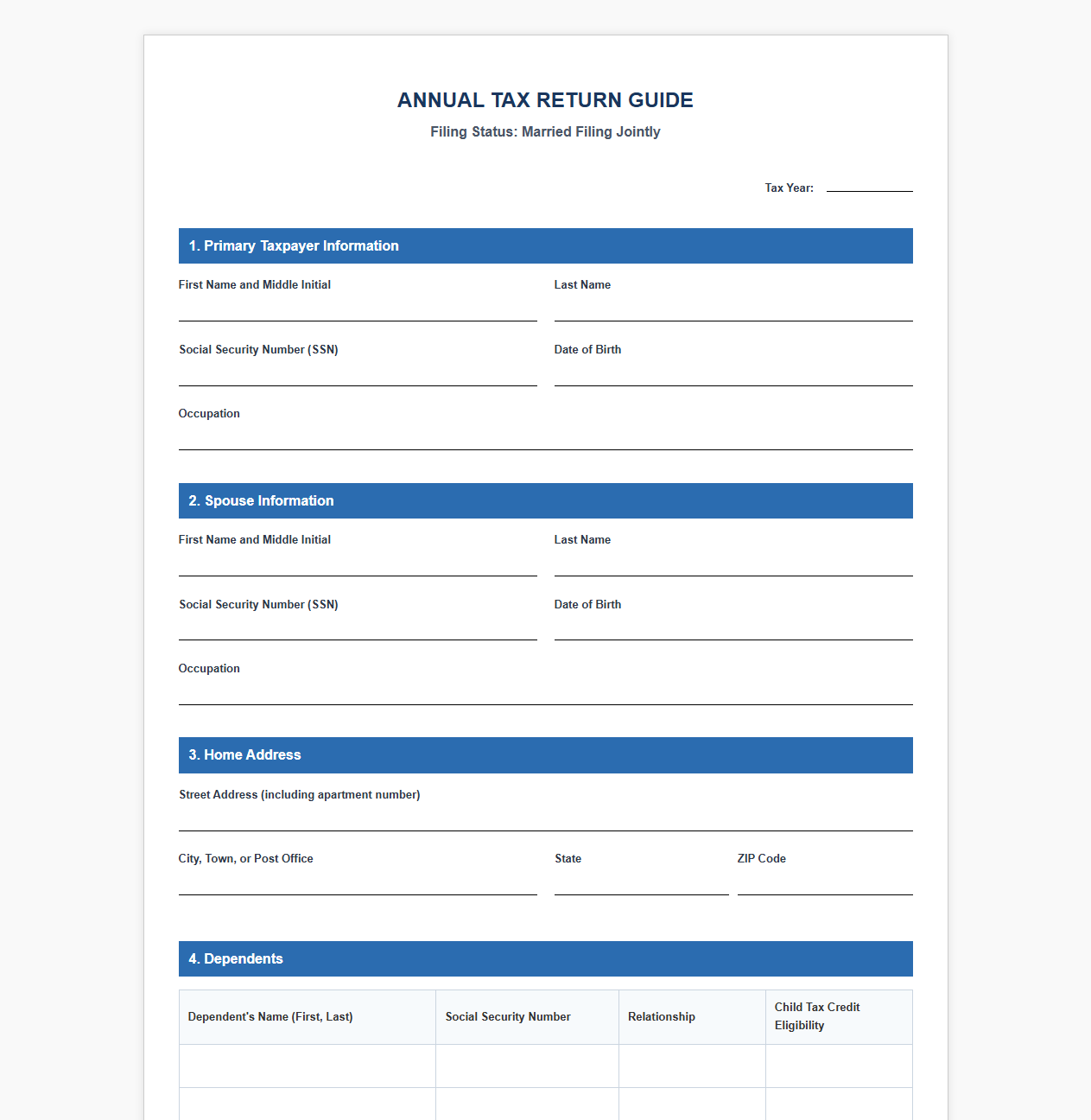 Annual Tax Return Guide for Married Filing Jointly