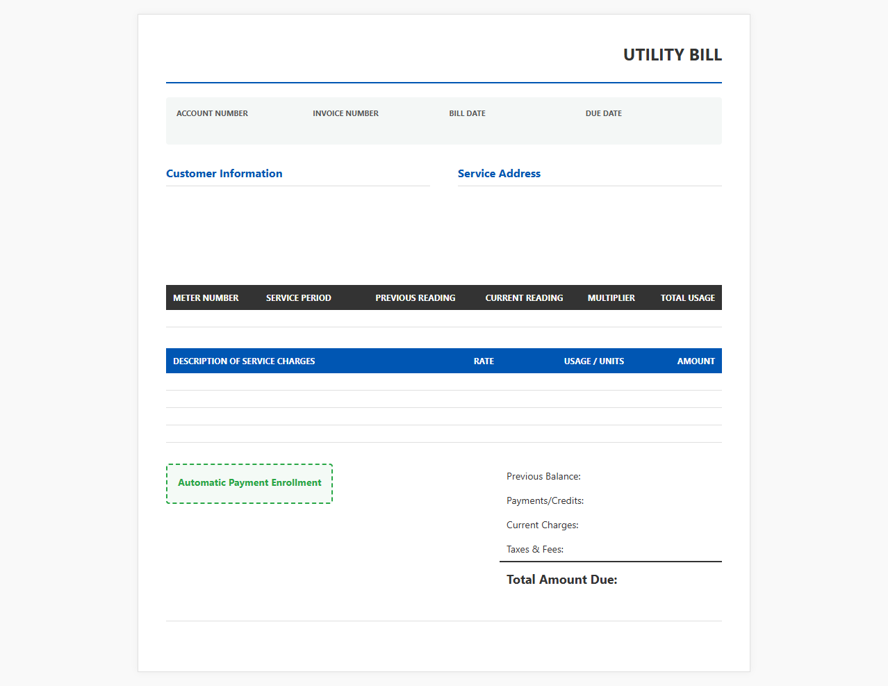 Automated Monthly Utility Billing Invoice Template