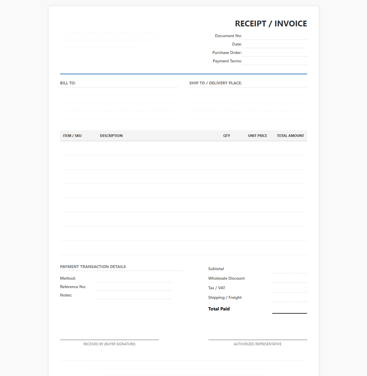B2B Distribution Invoicing and Receipt Document