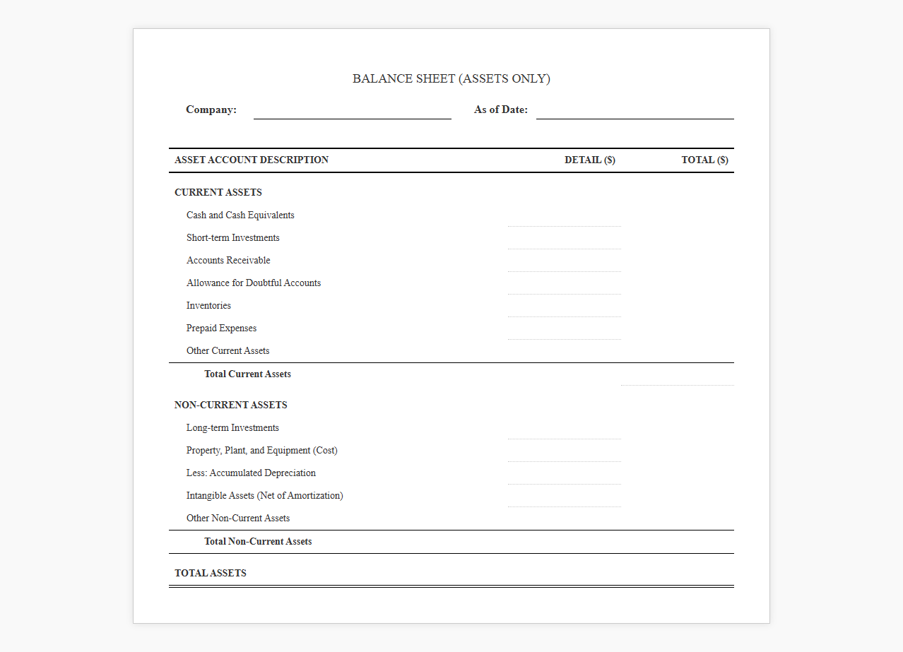 Balance Sheet Asset Statement Format