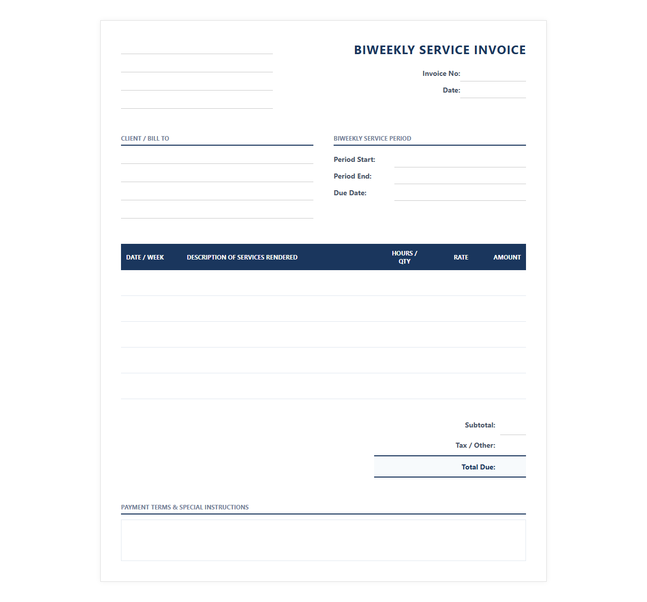 Biweekly Service Invoice Template