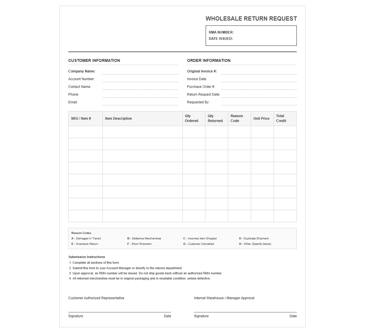 Bulk Sales Return Request Template