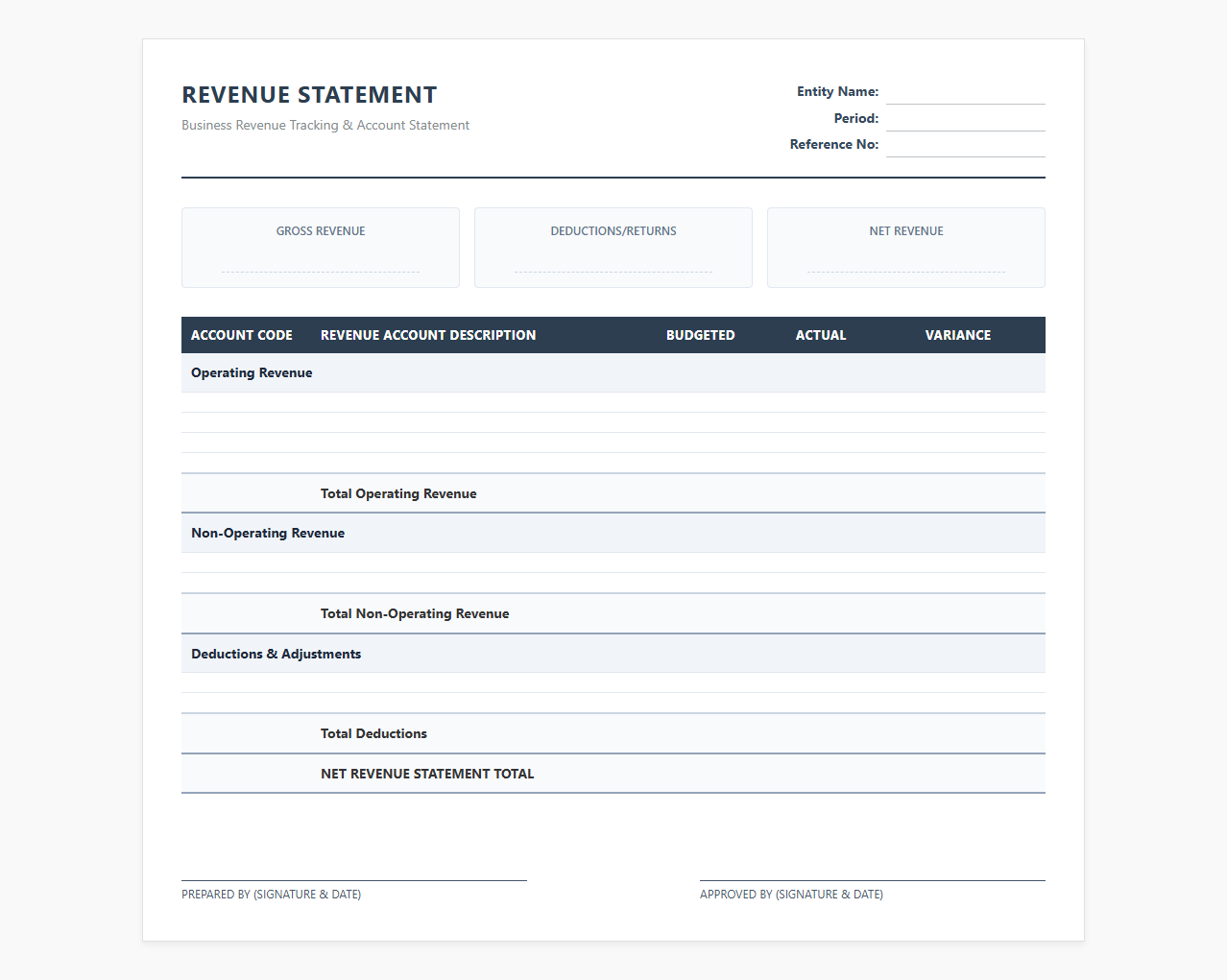 Business Revenue Tracking and Statement Template