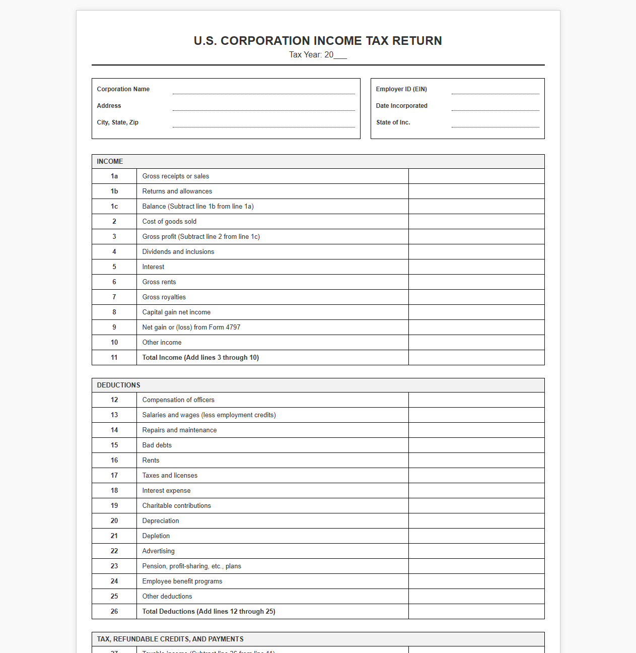 C Corporation Tax Estimation and Filing Template
