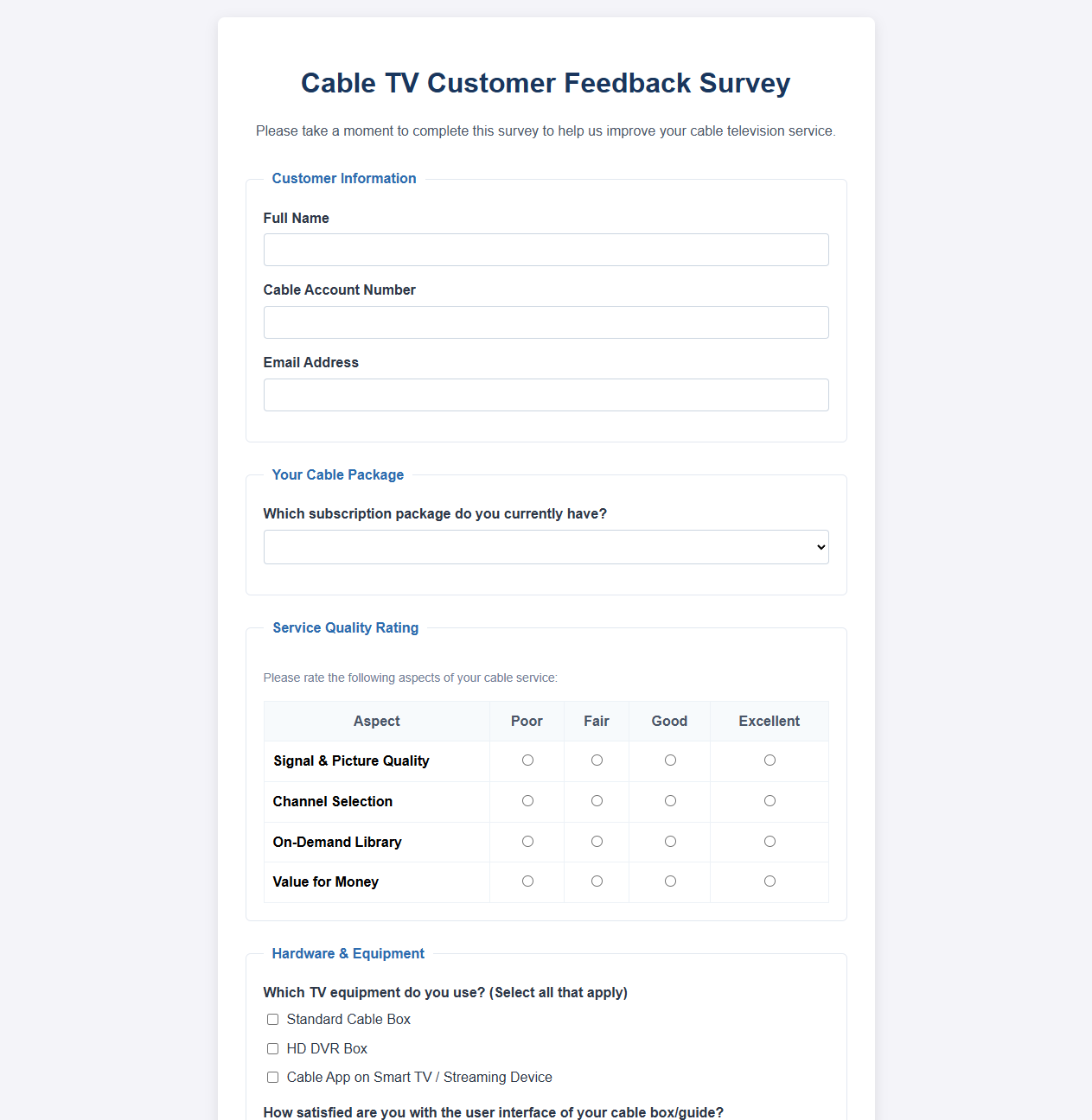 Cable TV Customer Feedback Survey