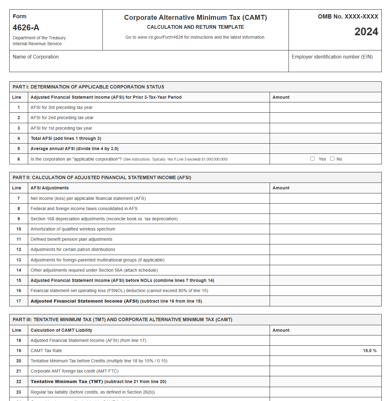 CAMT Calculation and Return Template