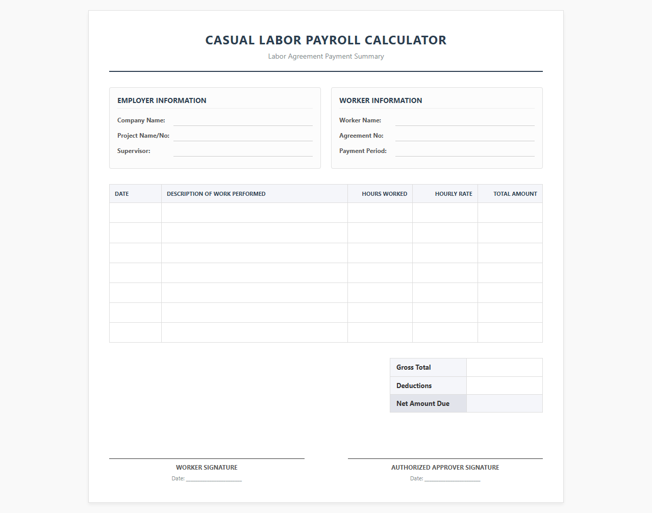 Casual Labor Payroll Calculator