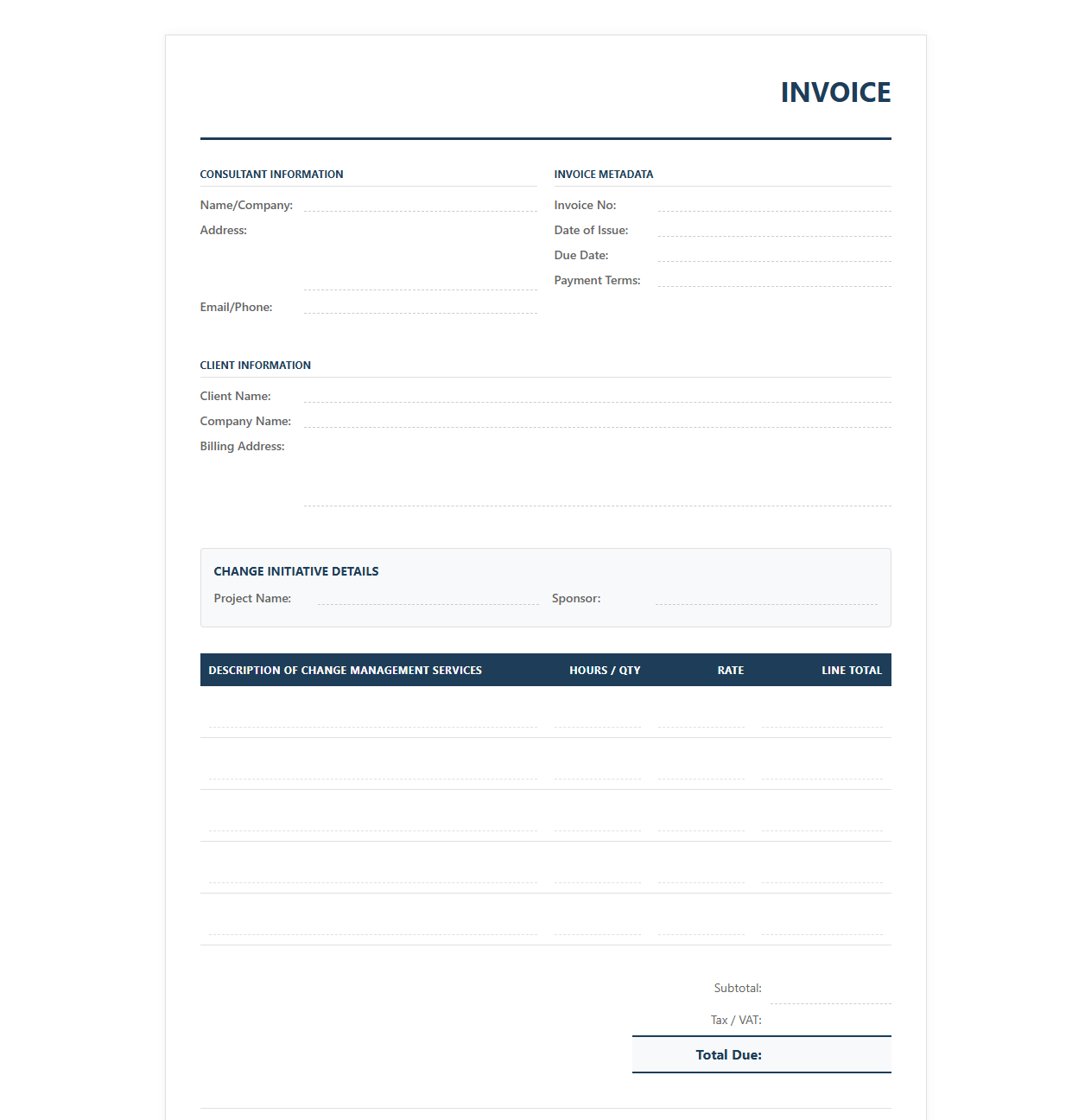 Change Management Consultant Invoice Template