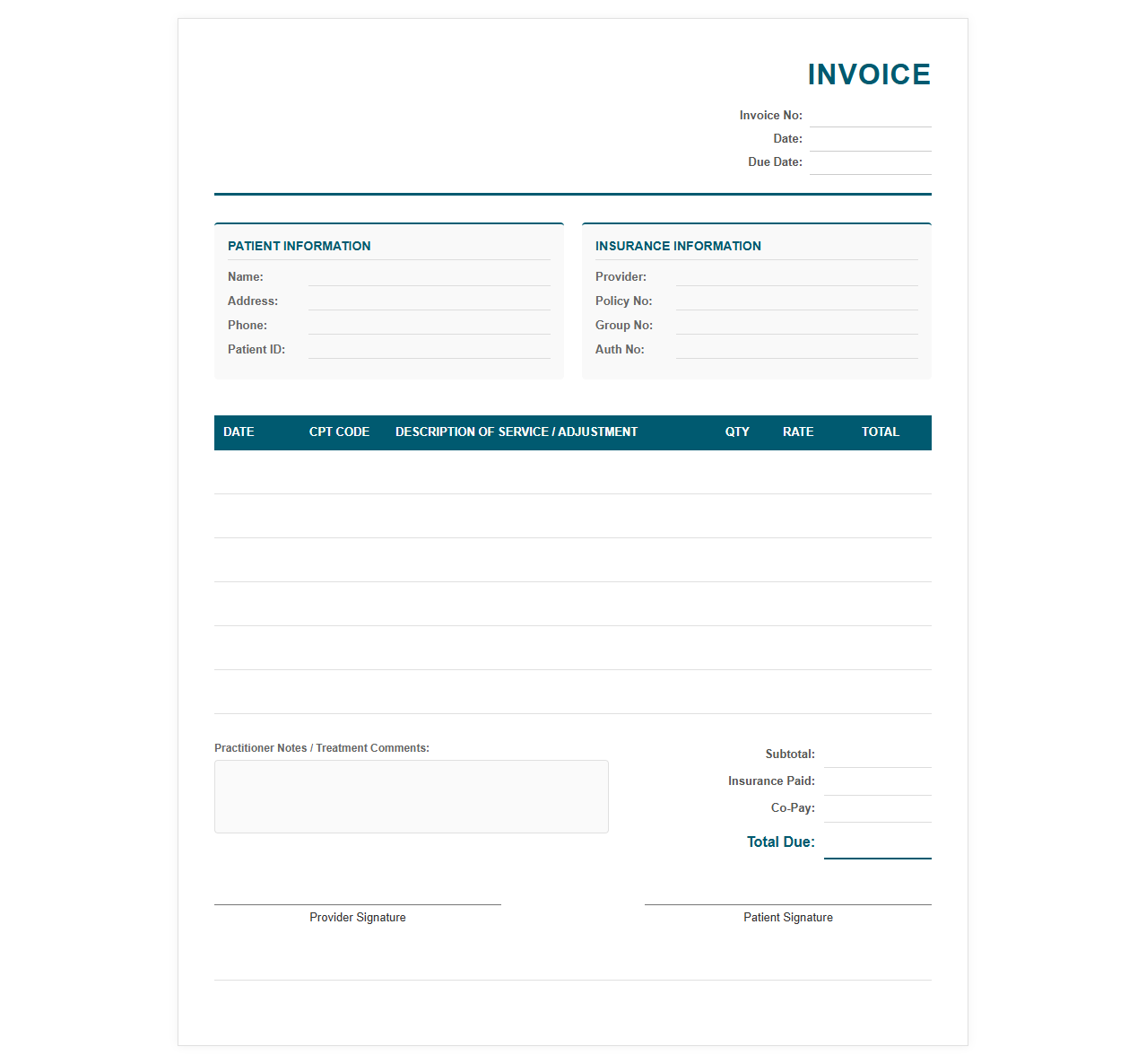 Chiropractic Clinic Billing Invoice Template