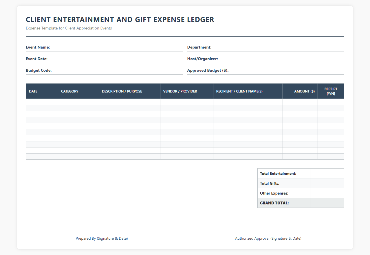 Client Entertainment and Gift Expense Ledger