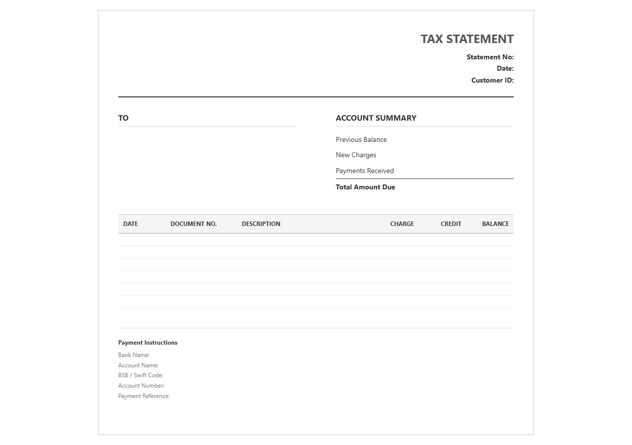 Client Tax Invoice Statement Template