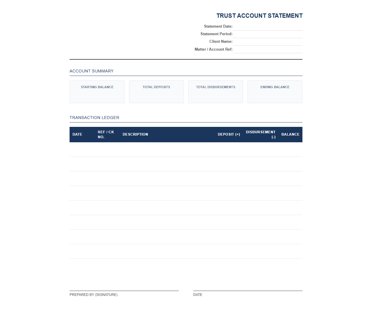 Client Trust Account Summary Statement Template