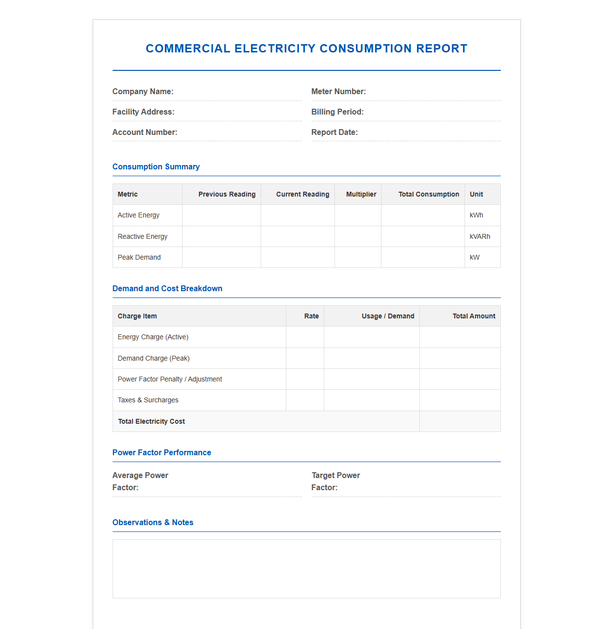 Commercial electricity consumption report