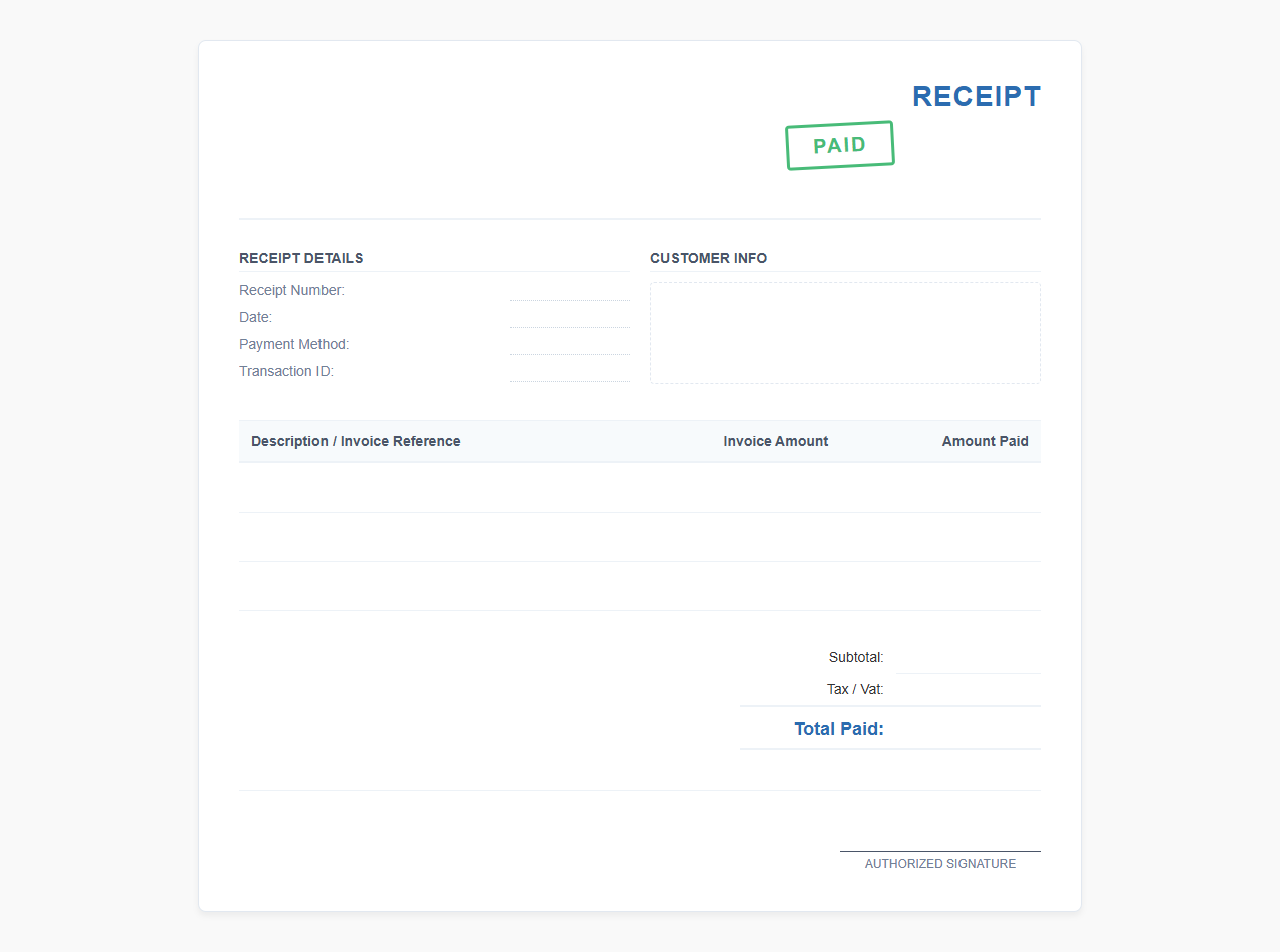 Completed Invoice Payment Receipt