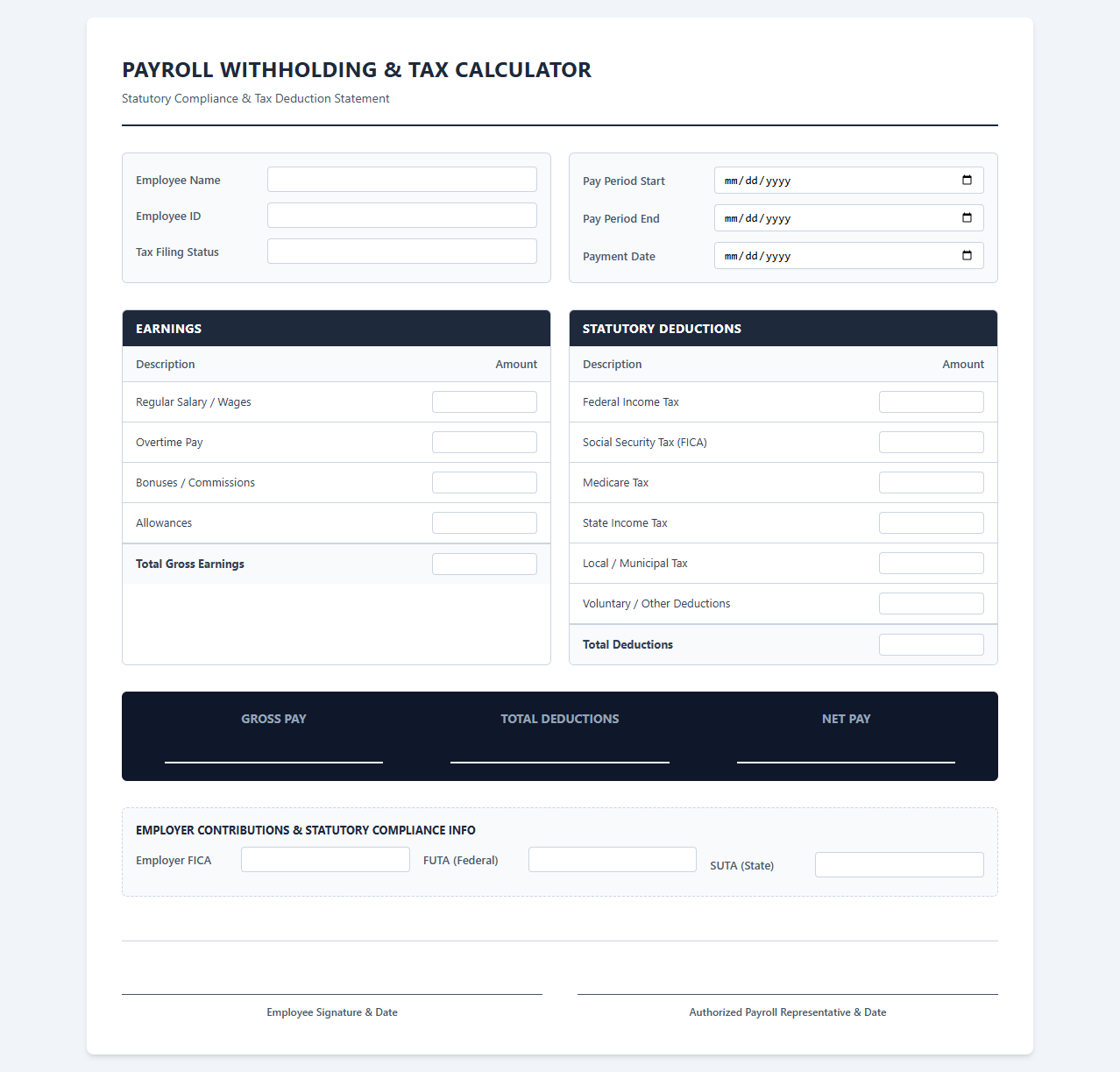 Compliance Payroll Withholding and Tax Calculator
