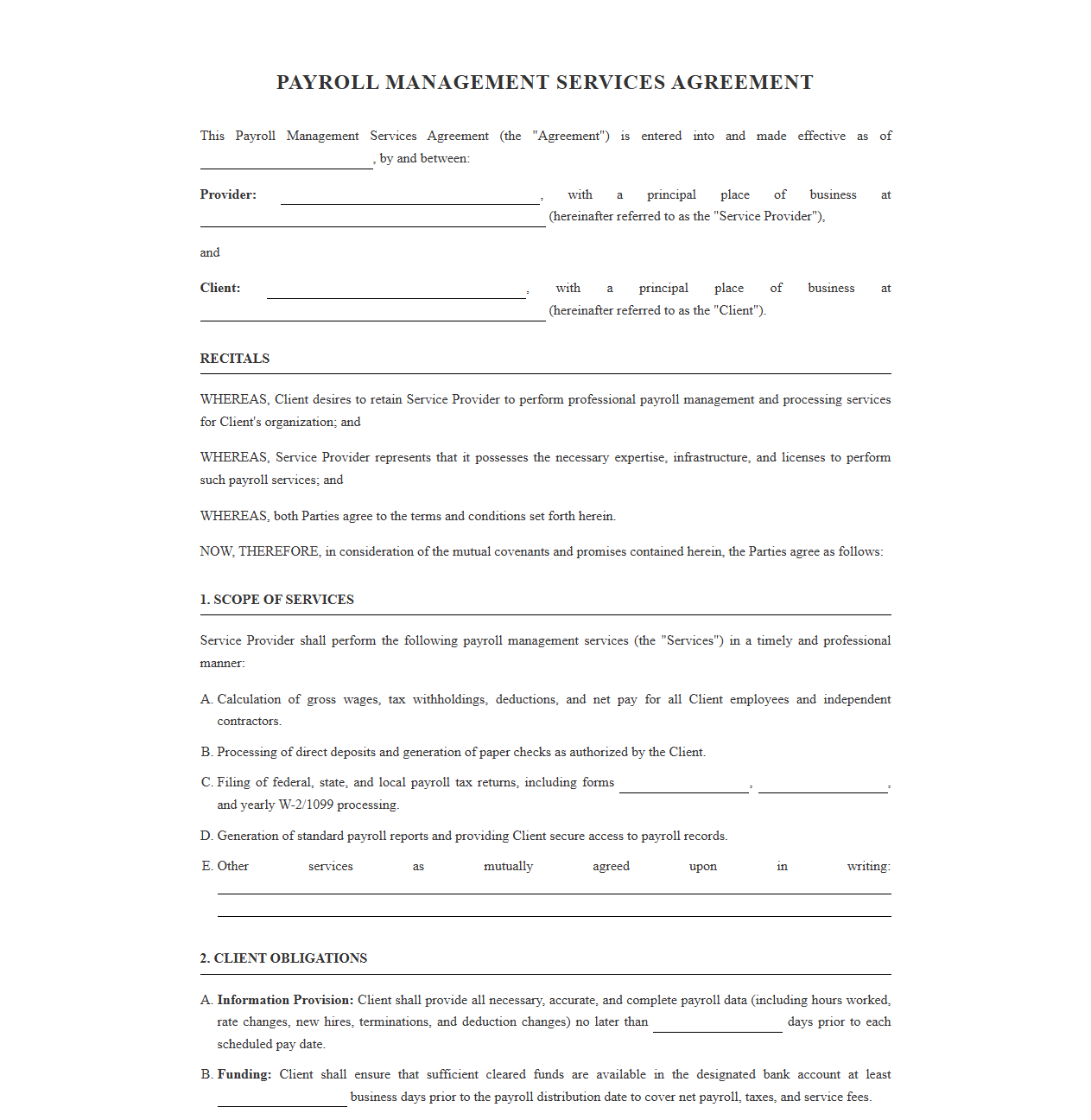 Comprehensive Payroll Management Agreement Template
