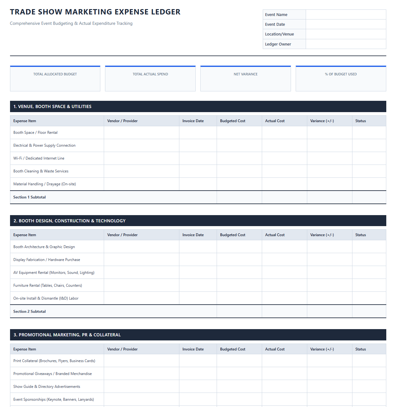 Comprehensive Trade Show Marketing Expense Ledger