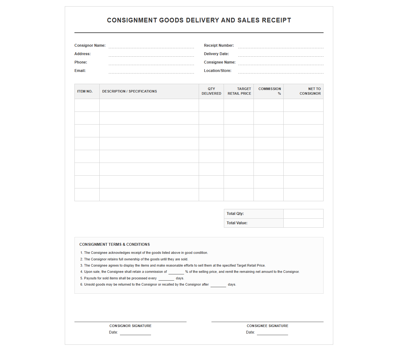 Consignment Goods Delivery and Sales Receipt