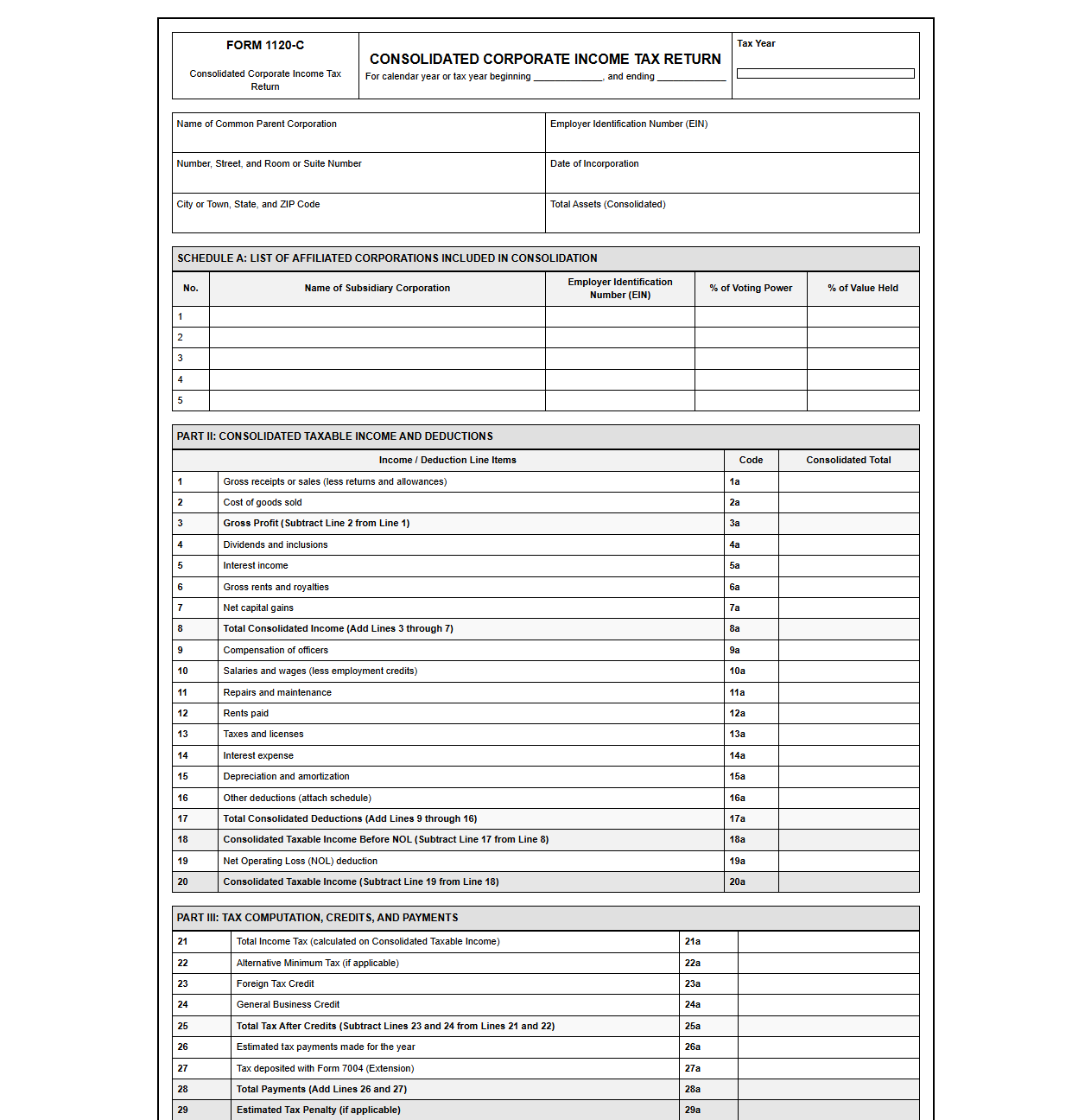 Consolidated Corporate Income Tax Return Form