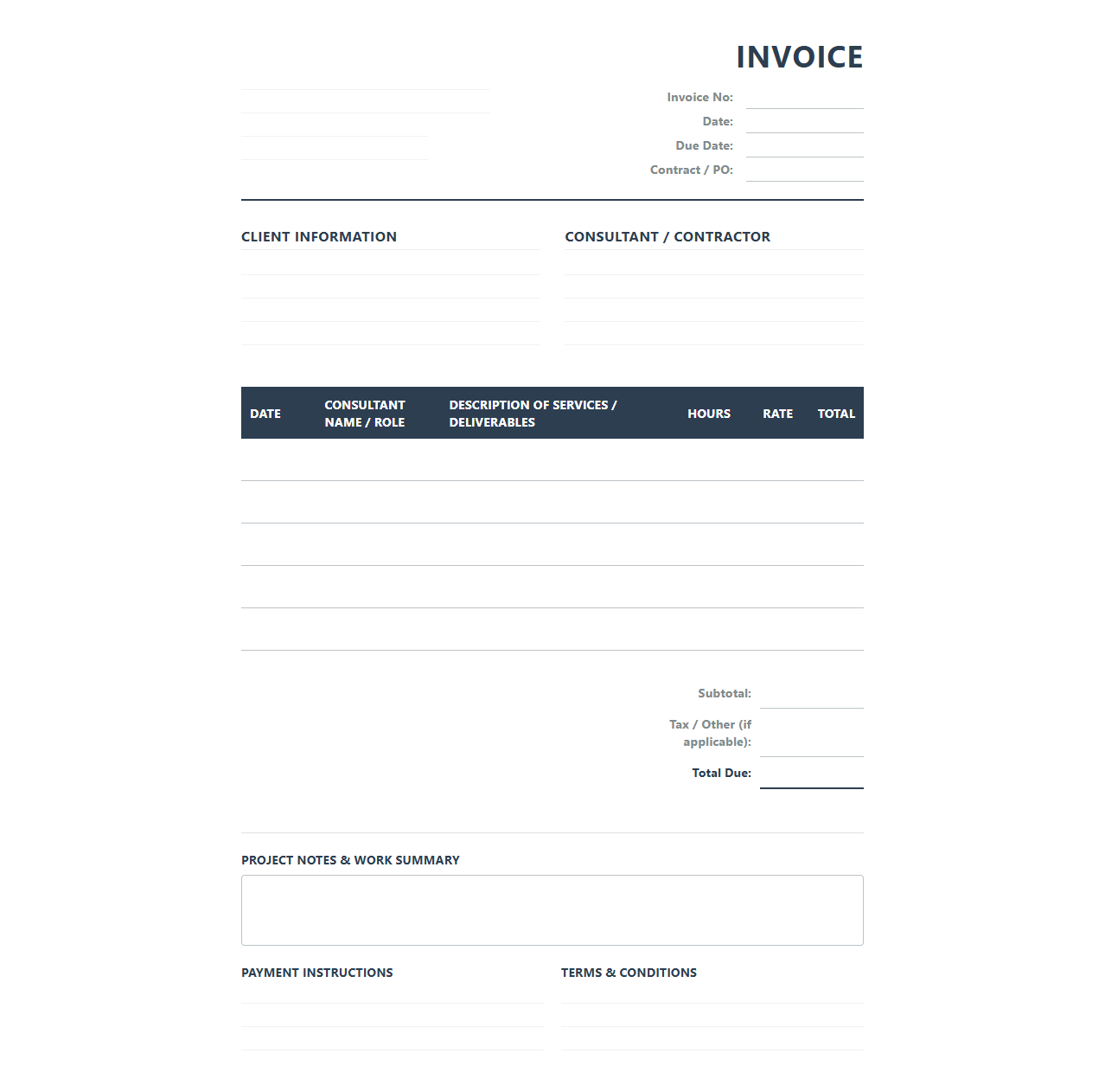 Consulting Contract Labor Billing Template
