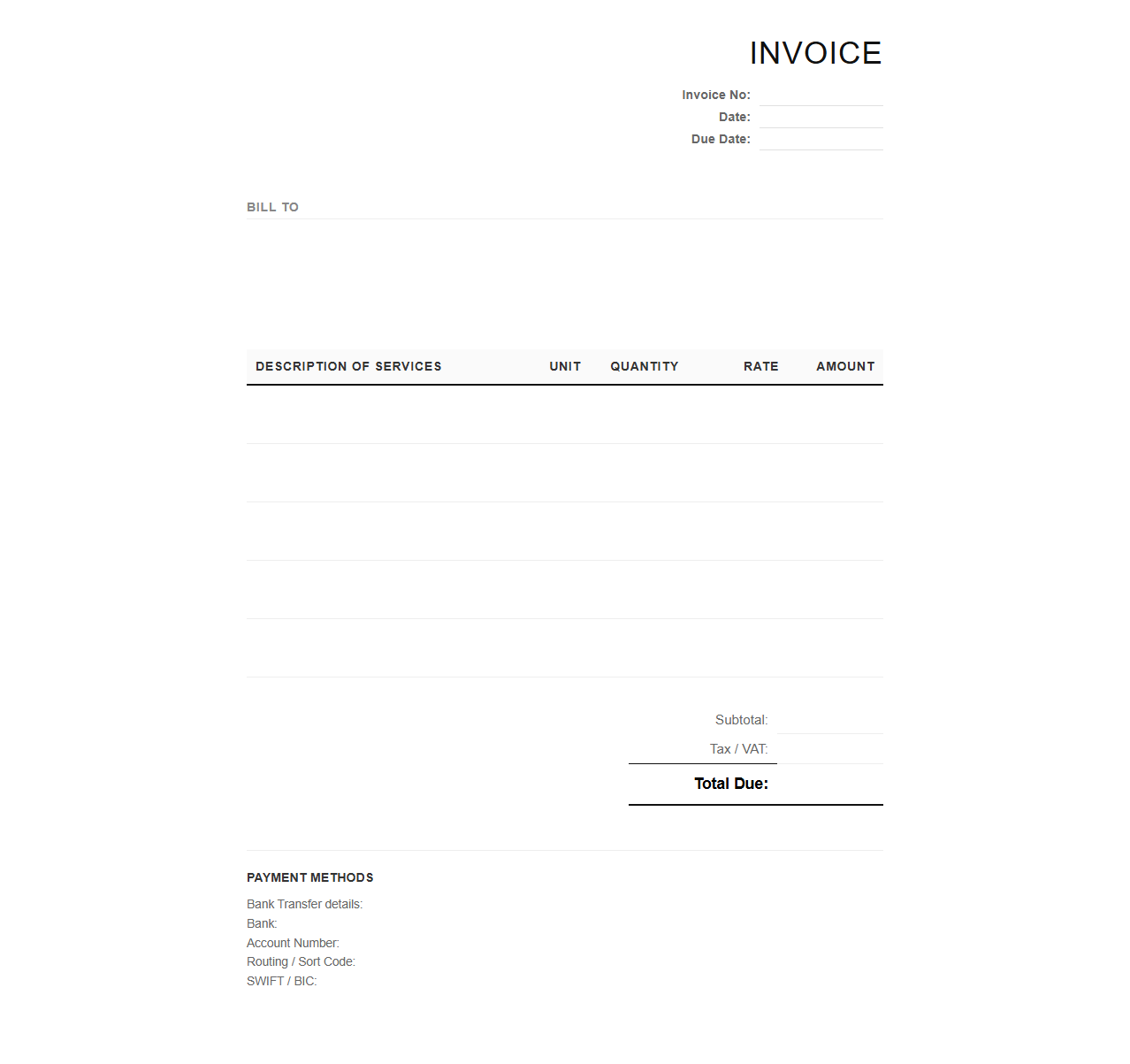 Content Writing and Copywriting Invoice Layout