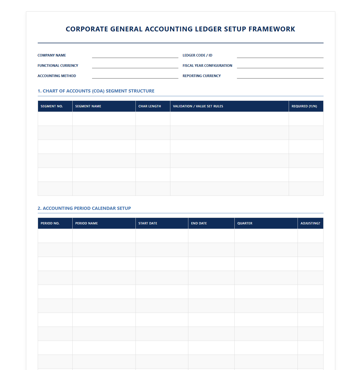 Corporate General Accounting Ledger Setup Framework